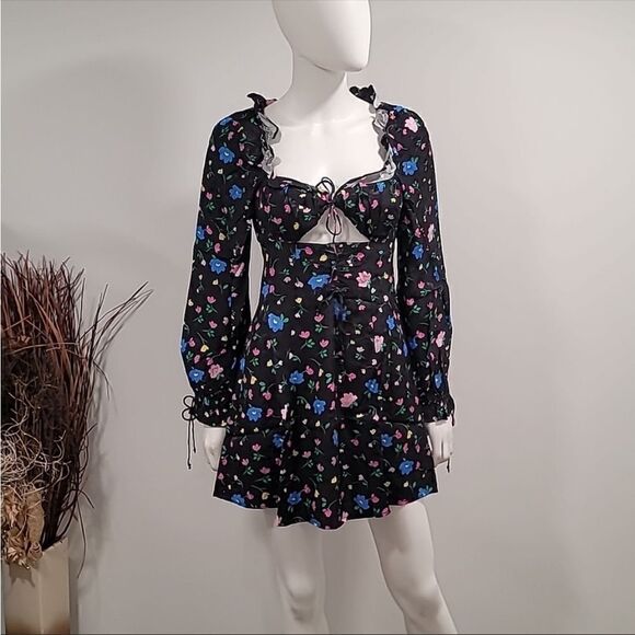 For Love & Lemons Lexy Long Sleeve Mini Dress in Black Size S - Picture 2 of 8